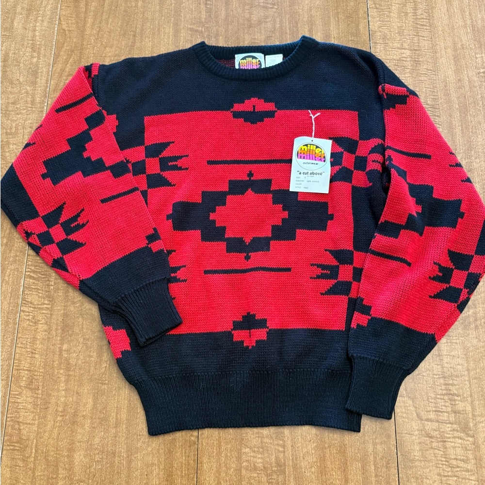 Miller Outerwear Red and Black Geometric Pattern Sweater